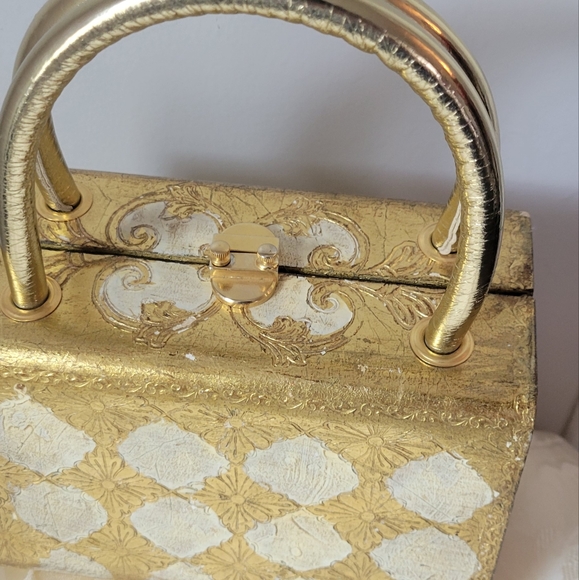 Delill Italian Gold Leaf Handpainted Box Purse Bag Wooden Made in Italy Vintage - Picture 2 of 12